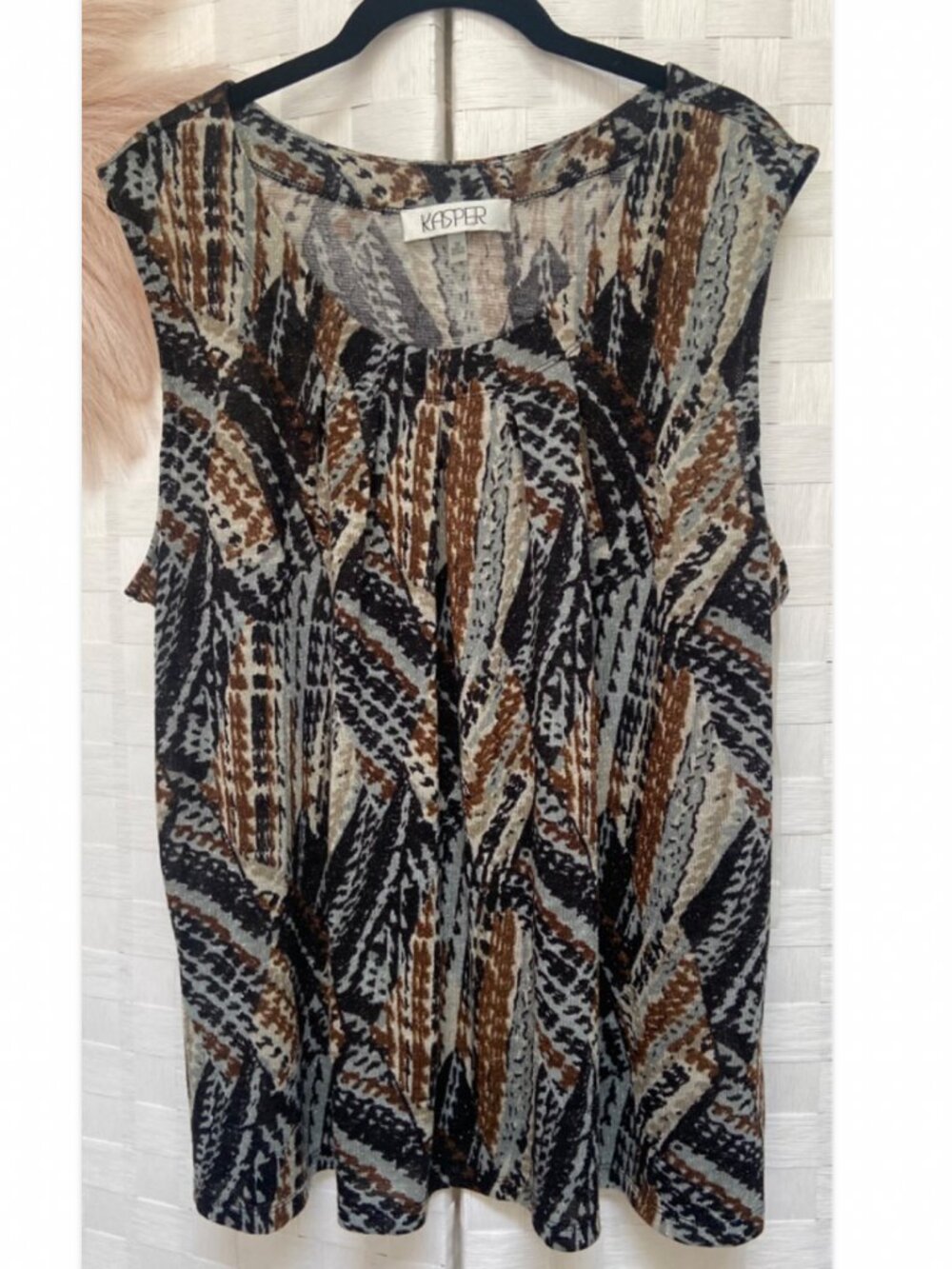 Kasper Knit Camisole Brown Black Print Tank Top Size 3X